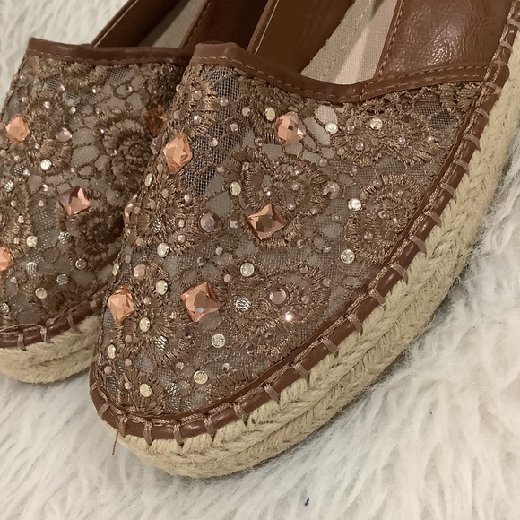 Women’s Brown Rhinestone sparkling Espadrille Platform summer beach shoe… - Picture 2 of 14
